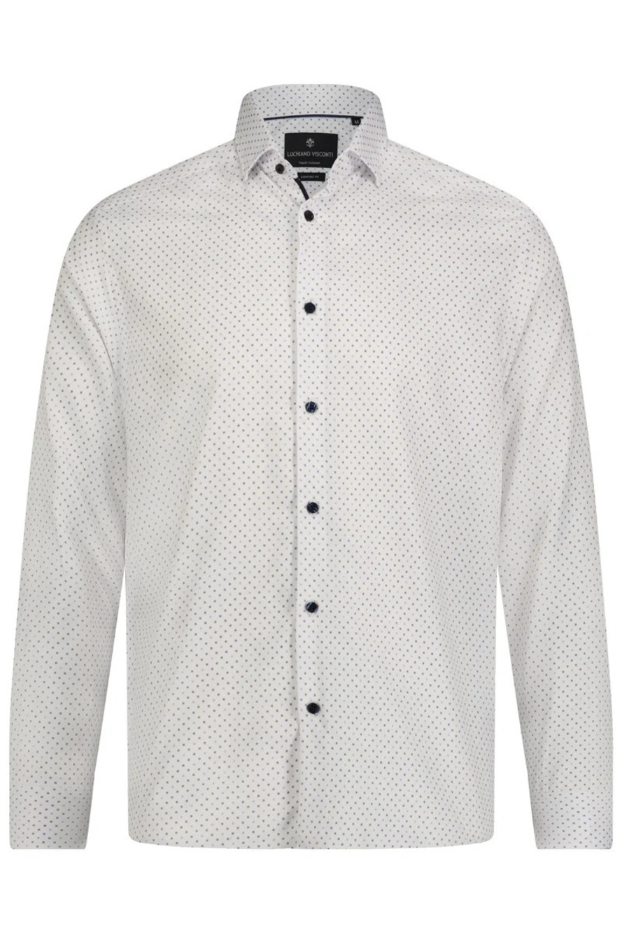 Luchiano Visconti White with Blue Dots Dobby Herringbone Shirt/29360